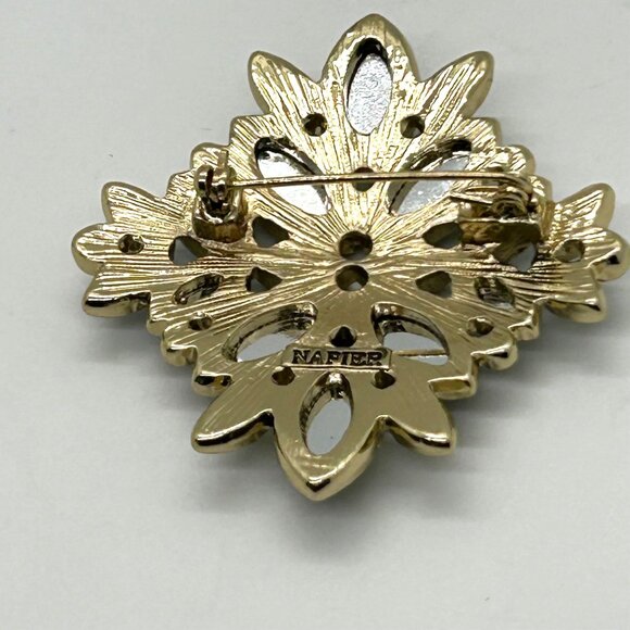 Napier Vintage Brooch Blue Green Rhinestone Teal Floral Cross Gold-Tone 2 inch - Picture 7 of 16